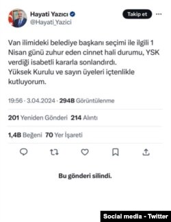 Hayati Yazıcı'nın paylaşımı