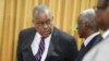 New Haitian Prime Minister Garry Conille, left, speaks to the president of the council Edgard Leblanc Fils during his swearing-in ceremony in Port-au-Prince, Haiti, June 3, 2024.