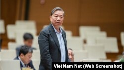 Bộ trưởng Công an Việt Nam Tô Lâm tại buổi chất vấn tại Ủy ban Thường vụ Quốc hội ở Hà Nội hôm 20/3.