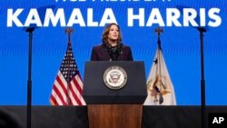 Phó Tổng thống Mỹ Kamala Harris tại một hội nghị ở Houston, 25/7/2024 (AP Photo/Tony Gutierrez).