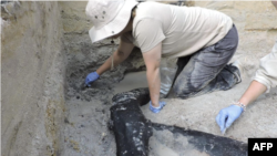 Archaeologists excavating the prehistoric wooden structure at Kalambo Falls in Zambia © Larry BARHAM / Liverpool University/AFP