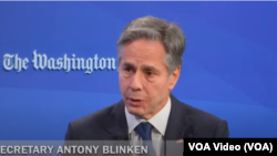 Ngoại trưởng Hoa Kỳ Antony Blinken phát biểu tại trụ sở tờ Washington Post ở thủ đô nước Mỹ nhân Ngày Tự do Báo chí Thế giới 3/5/2023.