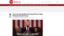 Hình ảnh tiêu đề bản dịch "toàn văn" phát biểu của TT Trump của chuyên trang Trí thức trẻ của tờ Tổ Quốc.