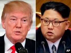 Tư liệu: Ảnh TT Mỹ Donald Trump, trái, tại Tòa Bạch Ốc. ngày 28/2/2018, và lãnh tụ Triều Tiên Kim Jong Un ở Bình Nhưỡng