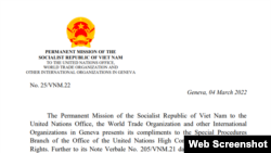 Công văn phản hồi ngày 04/03/2022 của chính quyền Việt Nam. Photo: spcommreports.ohchr.org