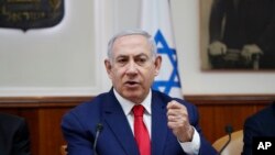 Thủ tướng Israel Benjamin Netanyahu chủ trì cuộc họp Nội các hàng tuần tại Jerusalem, ngày 14/4/2019.