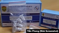 Bộ xét nghiệm COVID-19 của Công ty Cổ phần Công nghệ Việt Á. Vụ đại án thổi phồng giá kit xét nghiệm của công ty này khiến hàng chục quan chức, gồm 2 bộ trưởng, bị bắt giữ và truy tố.