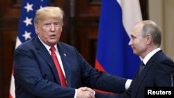 Tổng thống Mỹ Donald Trump và Tổng thống Nga Vladimir Putin tại cuộc họp báo chung ở Phần Lan hôm 16/7/2018. 