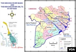 Cửu Long Chín Cửa Hai Dòng, nay chỉ còn Bảy Cửa: Sông Hậu ba cửa nay còn hai: (1) cửa Trần Đề, (2) cửa Định An, (cửa Ba Thắc / Bassac đã bị lấp). Sông Tiền sáu cửa nay còn năm: (3) cửa Cung Hầu, (4) cửa Cổ Chiên, (5) cửa Hàm Luông, (cửa Ba Lai đã bị đắp đập làm cống chặn mặn từ năm 2000), (6) cửa Đại, (7) cửa Tiểu. [nguồn: bản đồ Dragon/ CTU; với ghi chú của Ngô Thế Vinh, CLCD BĐDS p.360]