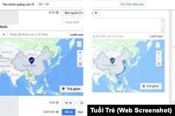 Bản đồ quảng cáo của Facebook về Biển Đông.