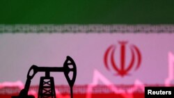 FILE PHOTO: Illustration shows Iran flag, oil pump jack and stock graph