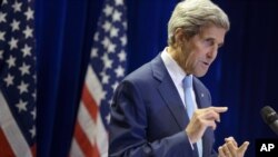 Ngoại trưởng Mỹ John Kerry phát biểu trong một cuộc họp báo ngày 6/8/2015.