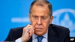 Bộ trưởng Ngoại giao Sergey Lavrov trong cuộc họp báo tại Bộ Ngoại giao Nga ở Moscow ngày 17/1/2020.