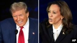 Ứng cử viên đảng Cộng hòa Donald Trump và ứng cứ viên đảng Dân chủ Kamala Harris tranh luận trên ABC News hôm 10/9/2024 ở in Philadelphia. 