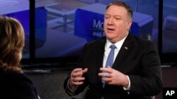 Ngoại trưởng Mỹ Mike Pompeo trả lời chương trình phỏng vấn chương trình "Mornings with Maria Bartiromo" trên kênh Fox Business Network, ở New York, vào ngày 21/2/2019.