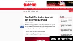 Trang mạng báo Tuổi Trẻ bị đình chỉ ba tháng 