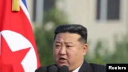 Nhà lãnh đạo Triều Tiên Kim Jong Un phát biểu tại Đại học Quốc phòng Kim Jong Un ở Binh Nhưỡng, ngày 7/10/2024.