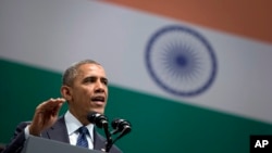 Tổng thống Hoa Kỳ Barack Obama phát biểu tại Pháo đài Siri ở New Dehli, ngày 27/1/2015.