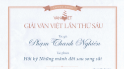 Giấy chứng nhận Giải Văn Việt cho Phạm Thanh Nghiên