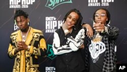 Nhóm nhạc hip-hop Migos tại lễ trao giải BET Hip Hop Awards ở Atlanta.