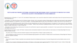 Bản lên tiếng của Mạng lưới Nhân quyền Việt Nam và Người Bảo vệ Nhân quyền hôm 16/12/2021. Photo VNHRN