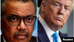 Tổng thống Hoa Kỳ Donald Trump (phải) và Tổng giám đốc Tổ chức Y tế Thế giới Tedros Adhanom Ghebreyesus