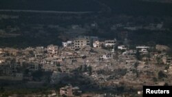 Destroyed buildings lie in ruin on Lebanon’s side of the border with Israel, amid ongoing hostilities between Hezbollah and Israeli forces, as seen from Mount Addir, northern Israel, Nov. 4, 2024. 